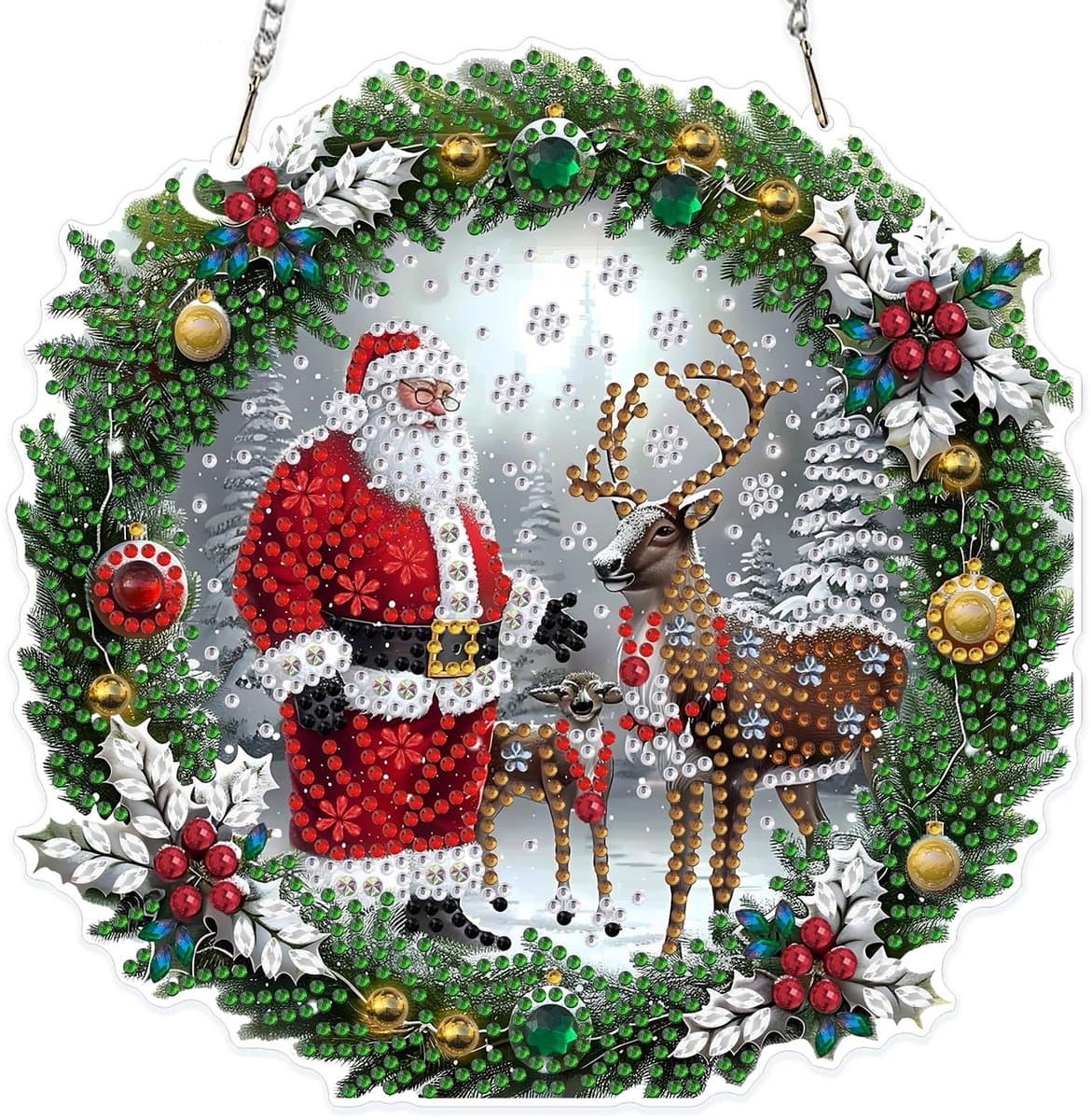 Dailygoods- Diamant Schilderij 5D Kerst Wapiti - Doe-Het-Zelf Kit - Hanger met Ketting - Decoratie voor Tuin/Huis - Inclusief Extra Diamanten - Geschikt voor Volwassenen/Kinderen - Diamantkunst