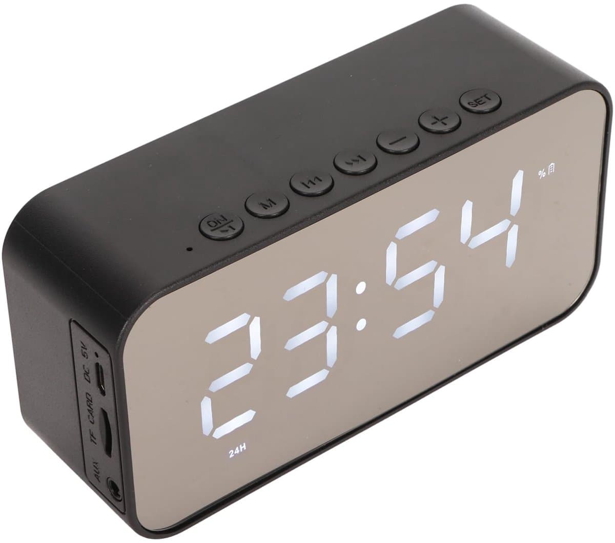Allecto - Draadloze Bluetooth-luidsprekers - Digitale Klok met Wekker - Handsfree Bellen - Spiegel LED-display - FM-radio - Geschikt voor Slaapkamer