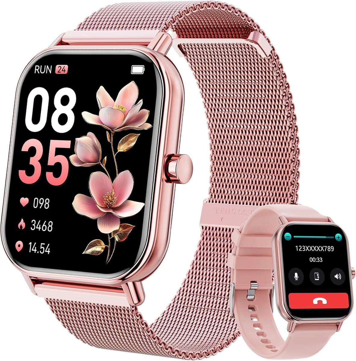 Smartwatch voor Mannen - Fitness Horloge - Gezondheid Monitoren - Bluetooth Bellen - 1.85 Inch Scherm - Rosé