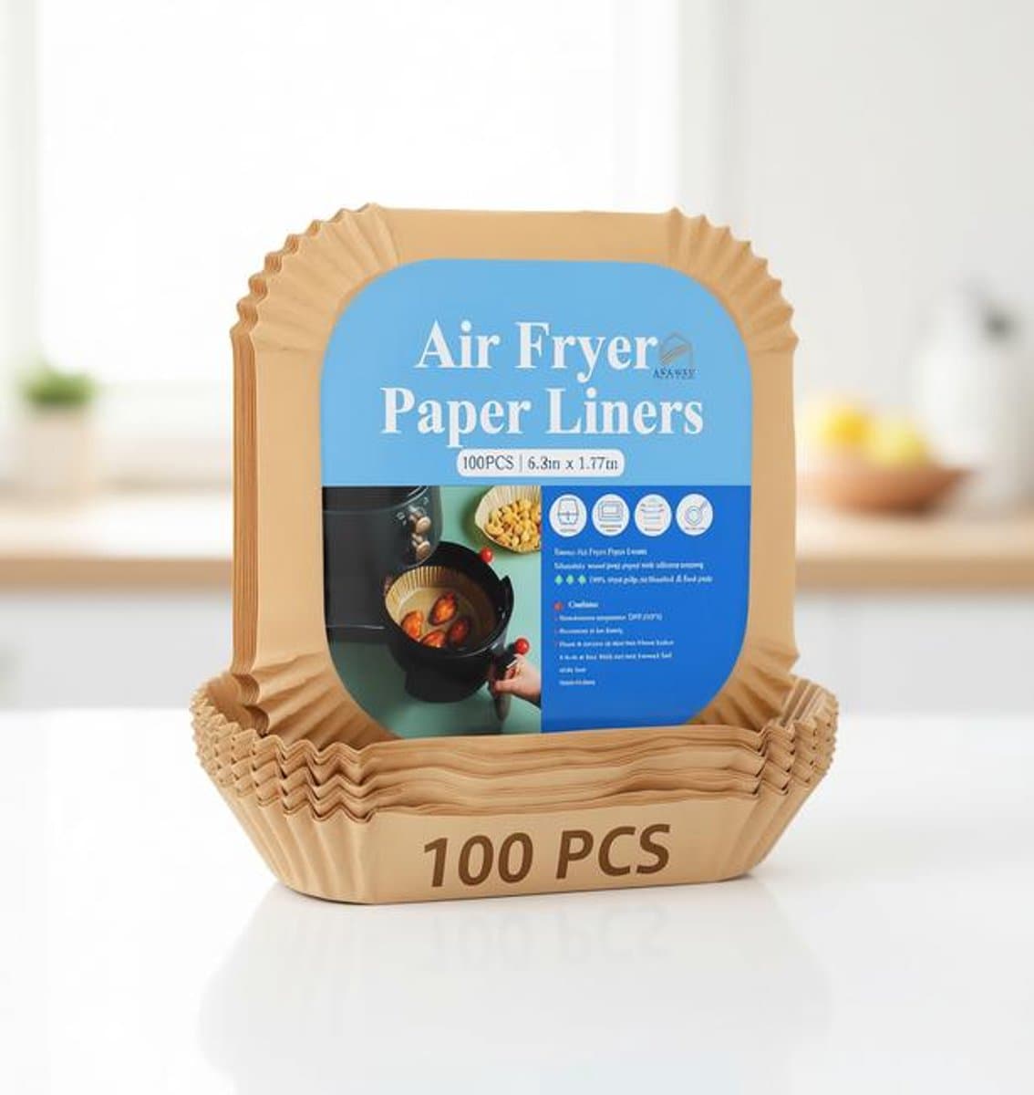 ElleMooi Luchtfriteuse Papieren Inlegvellen 16 cm, Vierkant, 100 Stuks - Antiaanbak, Ongebleekt Perkamentpapier voor Airfryer, Oven, Magnetron