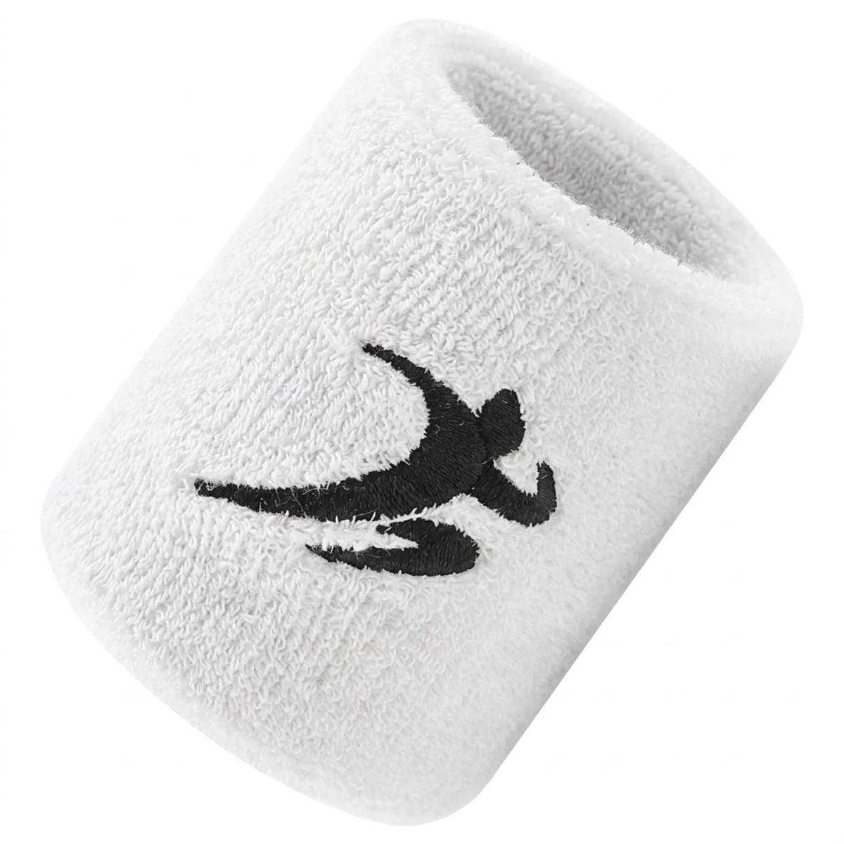 Witte zweetband polsband voor dames en heren – sport pols zweetband met zwart sportfiguur motief – zachte textiel polsband voor fitness, hardlopen, gym, training en buitensport