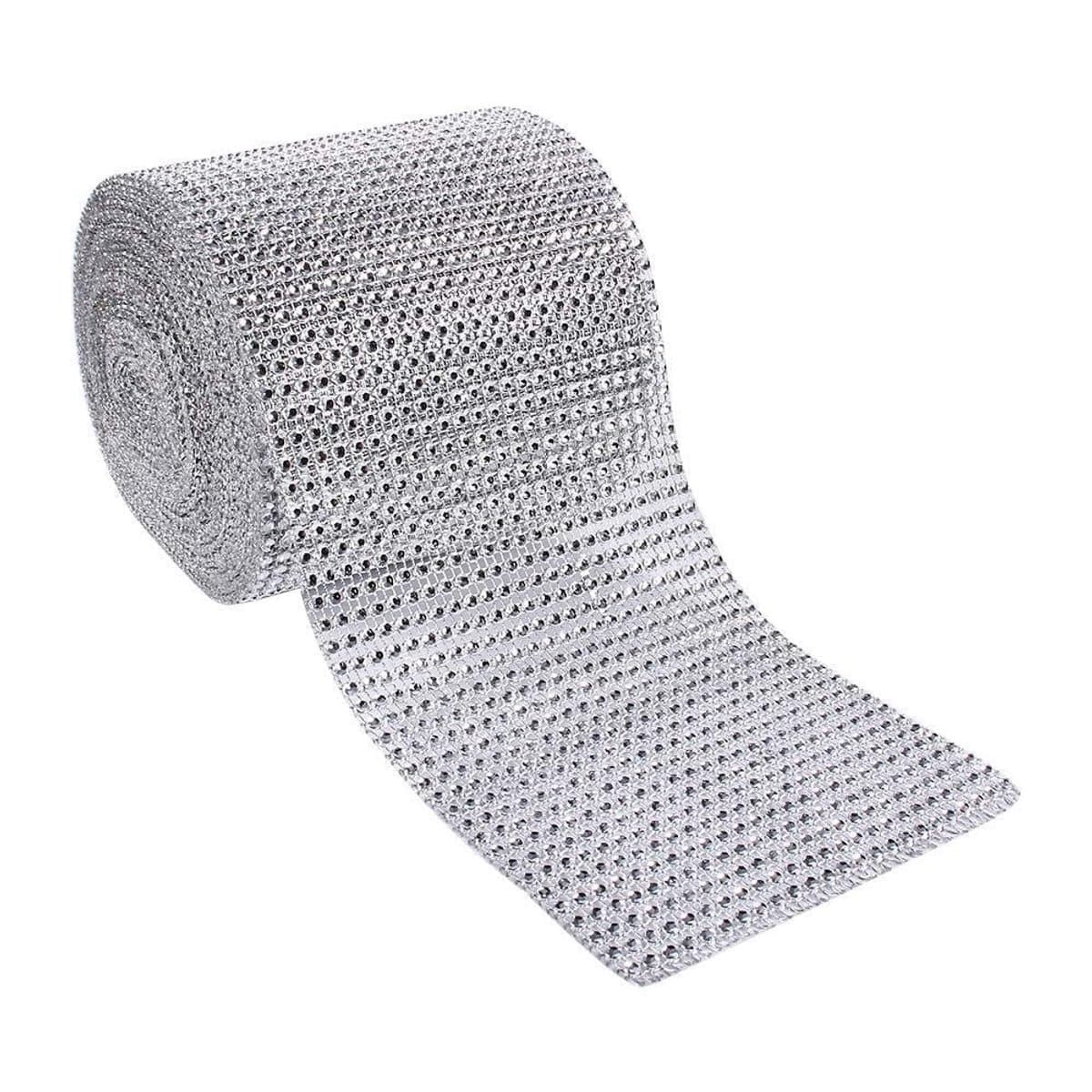 Vlemico - Mesh Ribbon Roll - Decoratieband - Elegant voor Feesten - Zilver - Bruiloft Decoratie - 10 Yards met Diamantenlook - Voor Huis en Eveneme...
