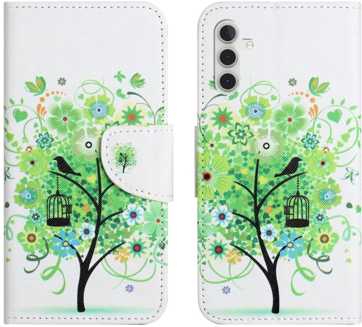Hoesje Geschikt voor Samsung Galaxy A26 - Print Book Case met Pasjeshouder - Standaard - Magneet Sluiting - Bloemen Boom