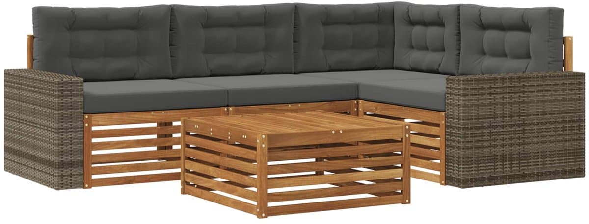 vidaXL - Buiten - bank - set - 5 - pcs - Natuurlijk - en - Antraciet - 79 - x - 79 - x - 37 - cm