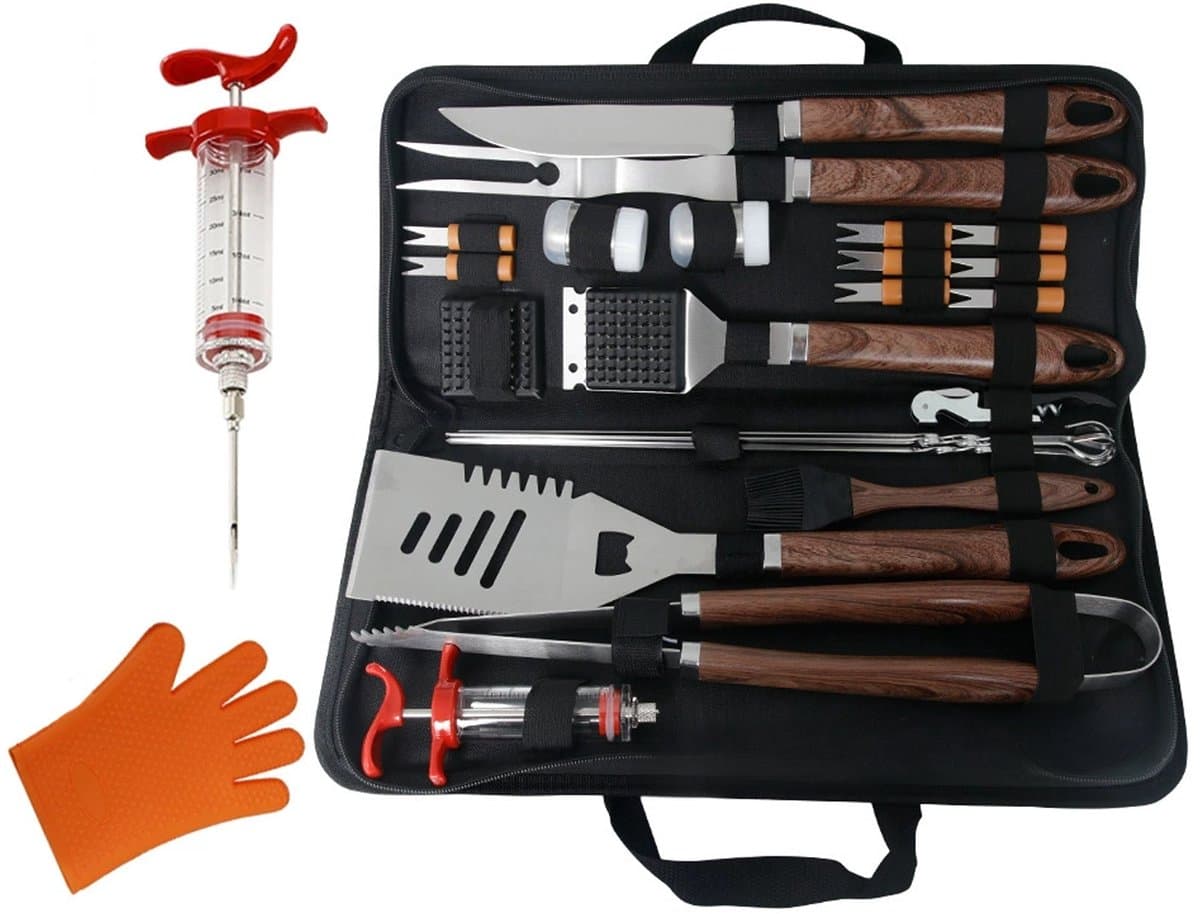 CHIWIN Barbecuegereedschapset - BBQ Grillbesteck-Set 25-teilig, Edelstahl Grillzubehör für Grillen, Party und Camping, mit Aufbewahrungstasche, hitzebeständig, spülmaschinenfest, für den Grillmeister