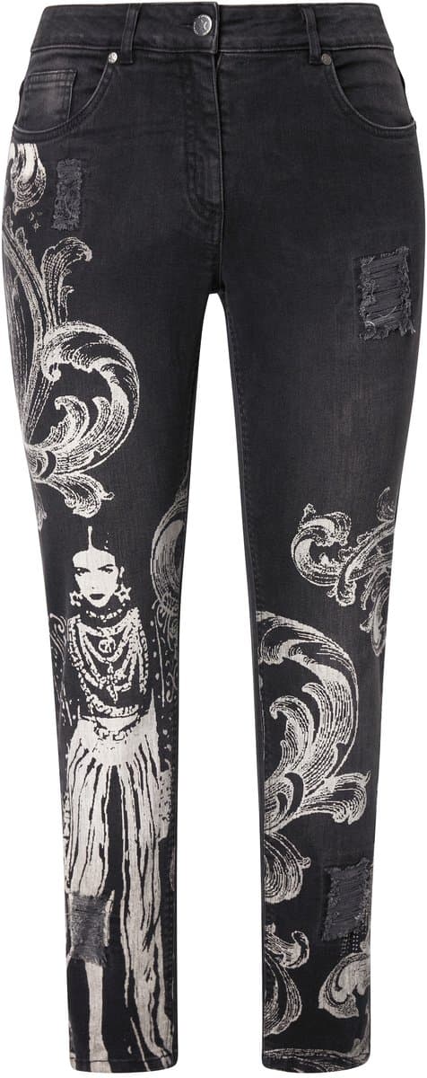 Angel of Style - Dames - Jeans slim fit print op de voorkant 5-pocket - Zwart - Maat 54