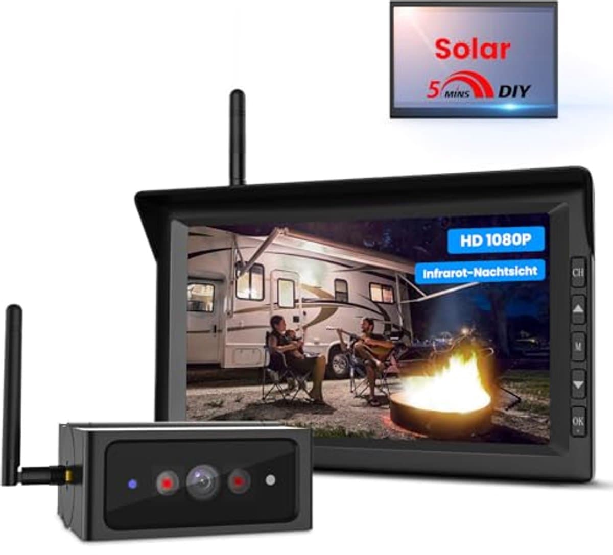 Draadloze Achteruitrijcamera op Zonne-energie met IR Nachtzicht en 7" Monitor voor Vrachtwagens en Campers