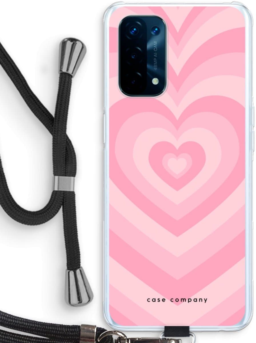 Case Company® - Hoesje met koord geschikt voor Oppo A93 5G hoesje met Koord - Hart Roos - Telefoonhoesje met Zwart Koord - Bescherming aan alle Kanten en Over de Schermrand