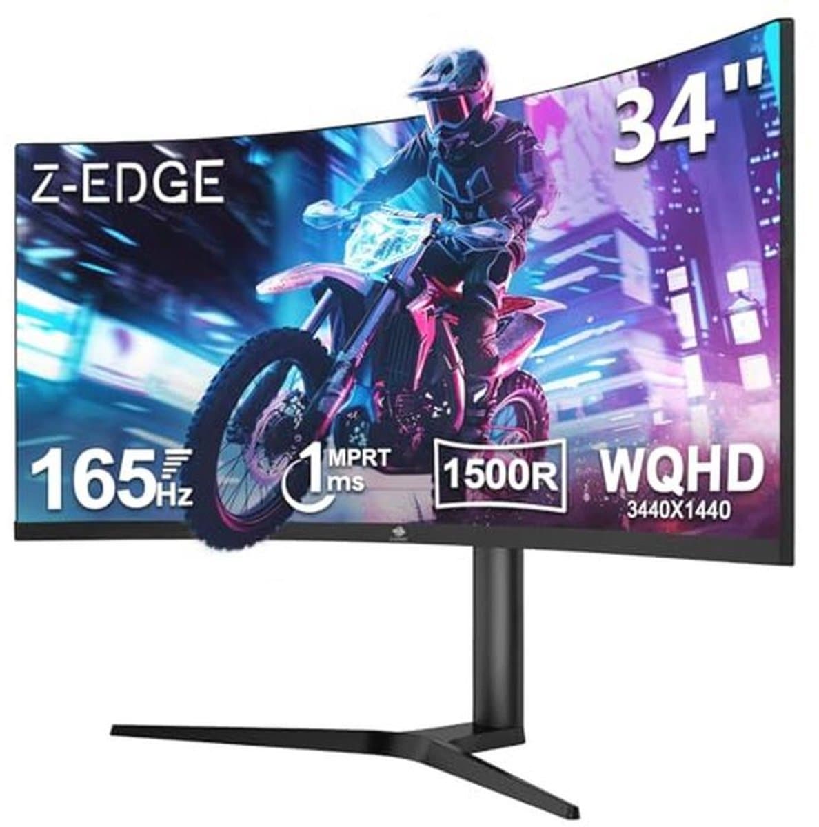 34 Inch Curved Gaming Monitor met 165Hz en 1ms Reactietijd - UWQHD 3440x1440, Verstelbare Hoogte en Kanteling, FreeSync