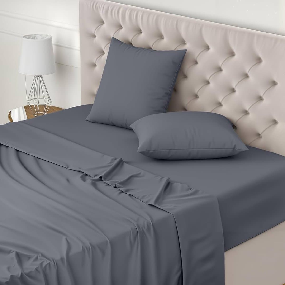 4-Delige Beddelakenset - Grijs - Polyester - 160x200 cm