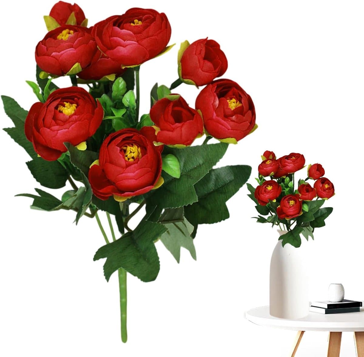 Zijdebloemen Camelia - Kunstplanten Decoratie - Interieur Verfraaien - Echt Bloem Detail - 28 cm Hoogte - Rood
