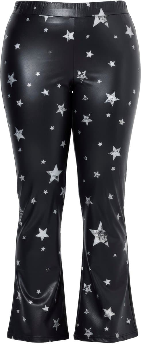 Angel of Style - Dames - Legging met uitlopende pijp leerlook met sterren - Zwart - Maat 60
