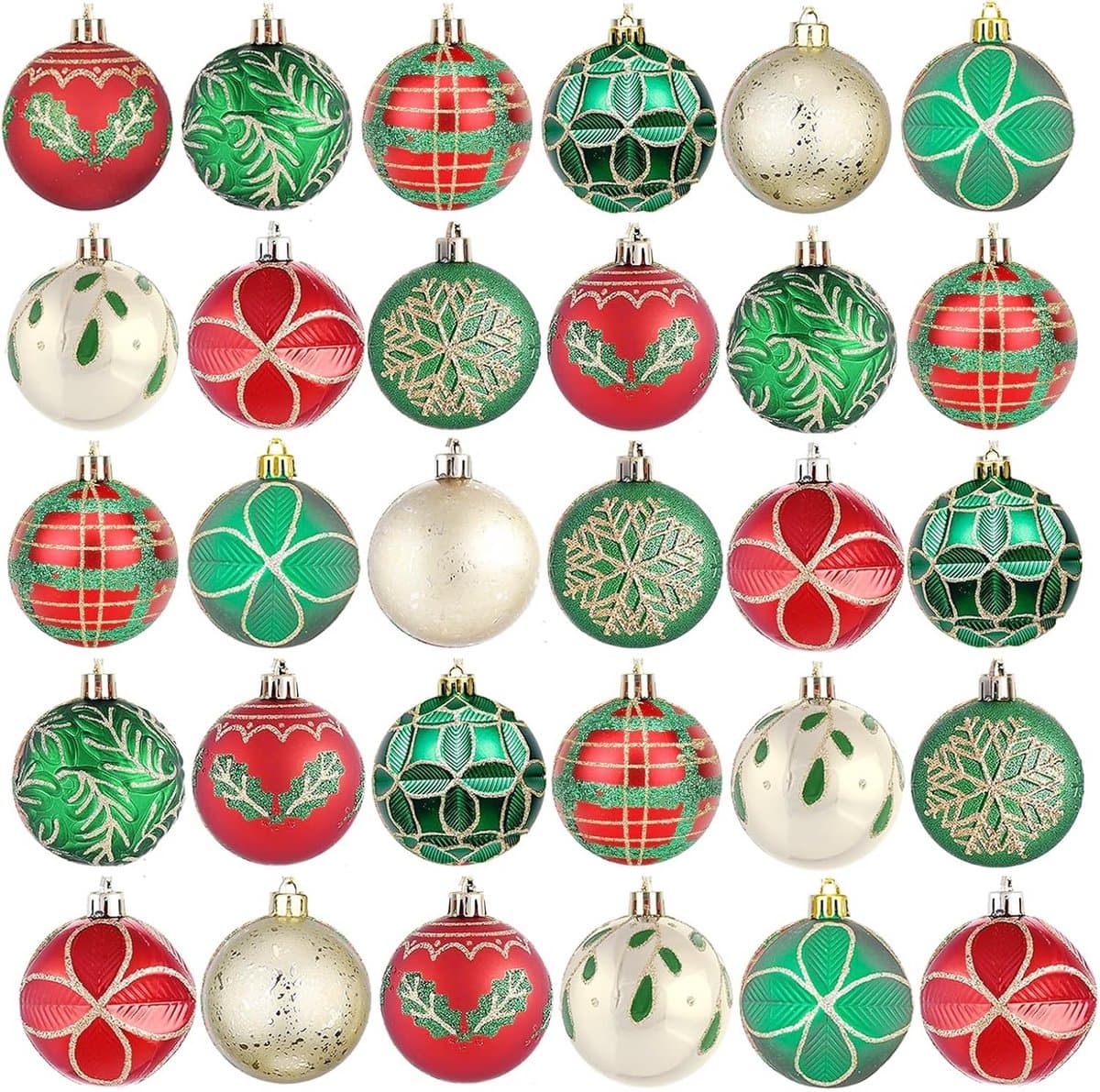 Set van 30 Onbreekbare Kerstballen Rood en Groen - Complete Kerstboomversiering