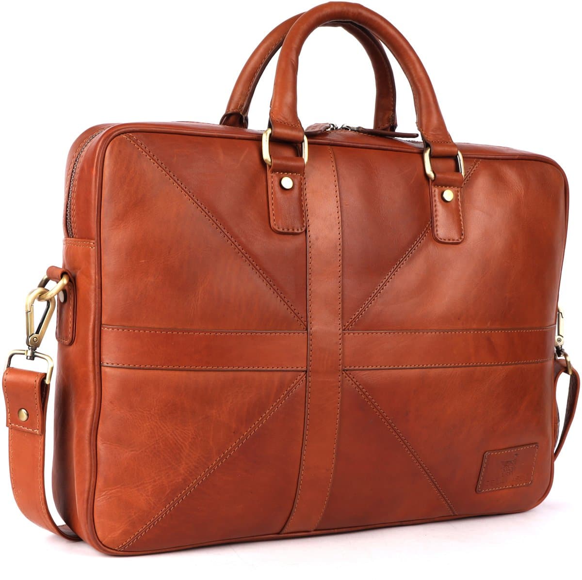 DE LAMASSU® Orion Leren Laptoptas 16 inch – Unisex Business Aktetas van Echt Leer – Vintage Werktas met Schouderriem – Cognac