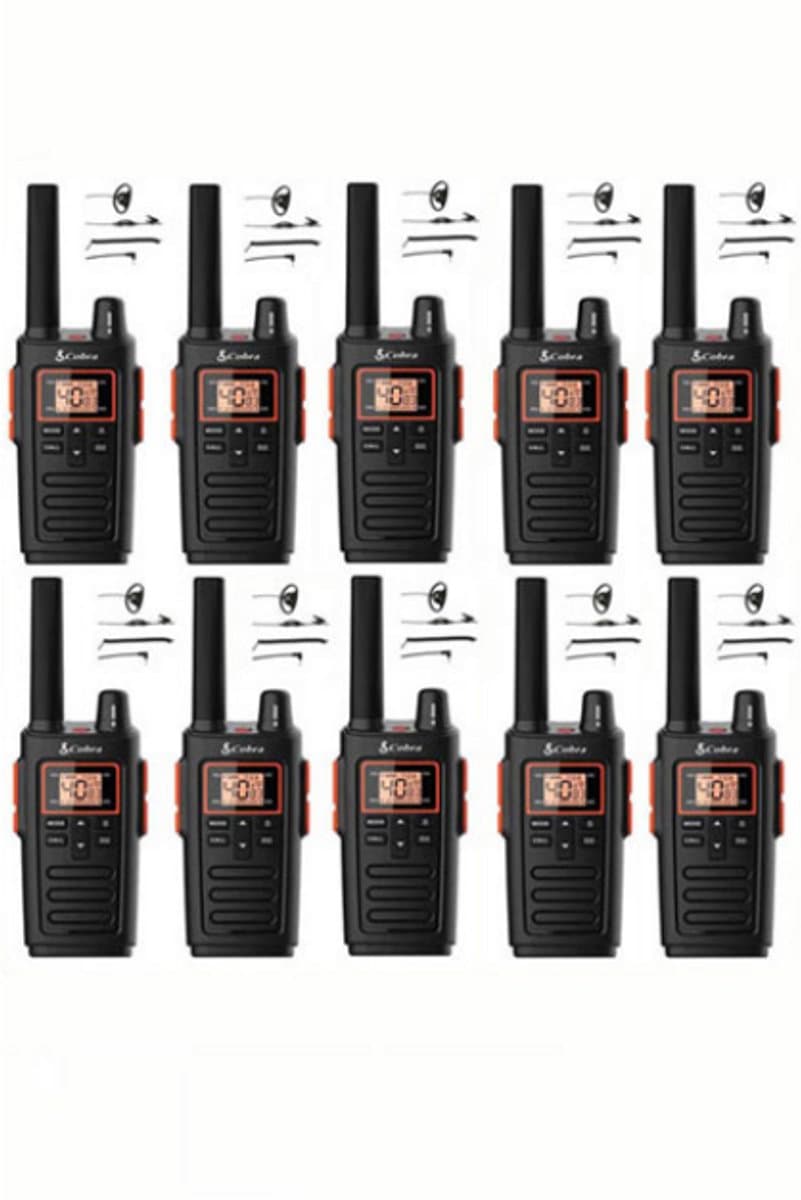 Set van 10 Cobra RX380 PMR446 portofoons IPX2 met D-shape oortje