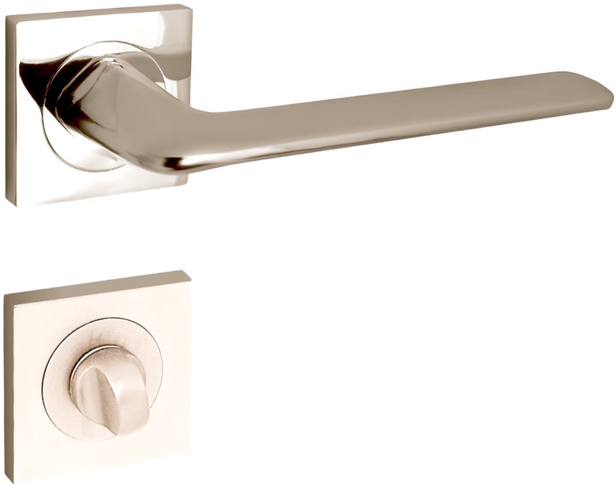 Domino® Deurkrukgarnituur ROMBO-QR - Nikkel - WC met Rozette - Deurbeslag van aluminium - Deurklink voor badkamer, badkamerdeuren, kelderdeur en binnendeur