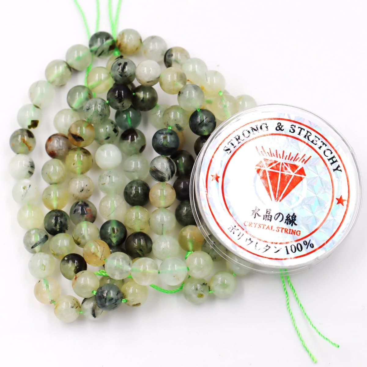 Fukugems kralen met rekkoord voor het maken van sieraden Losse stenen kralen voor doe-het-zelf Energiestenen helende armband 8 mm = 96 stuks en 1 rol koord Prehniet A 8 mm