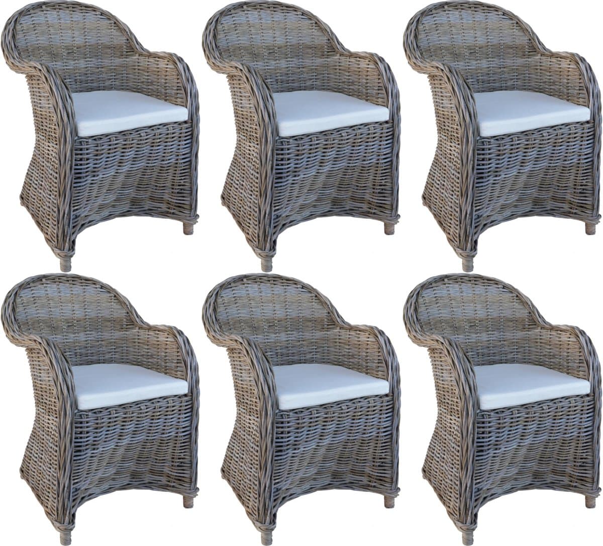Decomeubel - Rotan Stoel Kubu Grey met wit Kussen - set van 6 stoelen