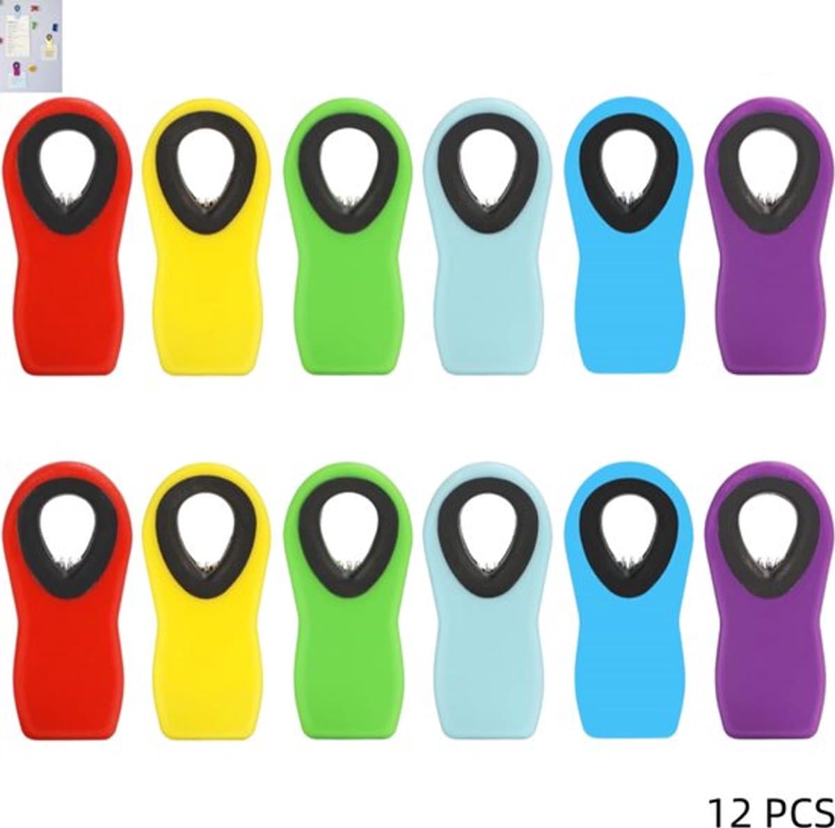 12 stuks - chipsclips - zakclips - magnetische clips voor de koelkast - voedselclips - geschikt voor diverse snackverpakkingen - Het kan gebruikt worden als koelkastmagneet om aan de koelkast te bevestigen - 6 kleuren - 7.5×3.4cm