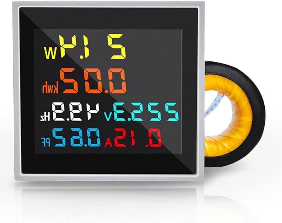 Energiemeter - Stroommonitor - Energie Verbruik Meten - 6 In 1 Display - 100A - Fotokleur