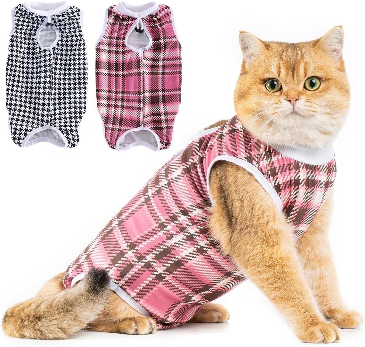 Herstelpak Kat - Beschermende Kleding - Na Operatie - Zachte Modal Stof - Maat M - Zwart/Roze