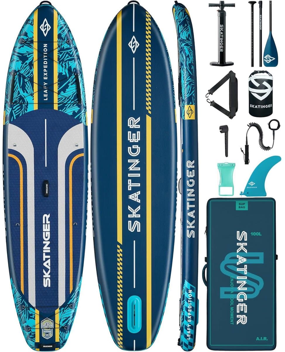 Skatinger Leafy Expedition Blue Opblaasbaar Touring SUP Board – Compleet Pakket