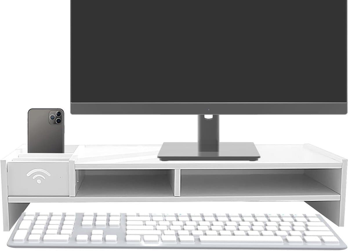 Monitor Verhoger - Bureau Stand - Bureau Organisatie - In Hoogte Verstelbaar - 49 x 20.3 x 10 cm - Wit