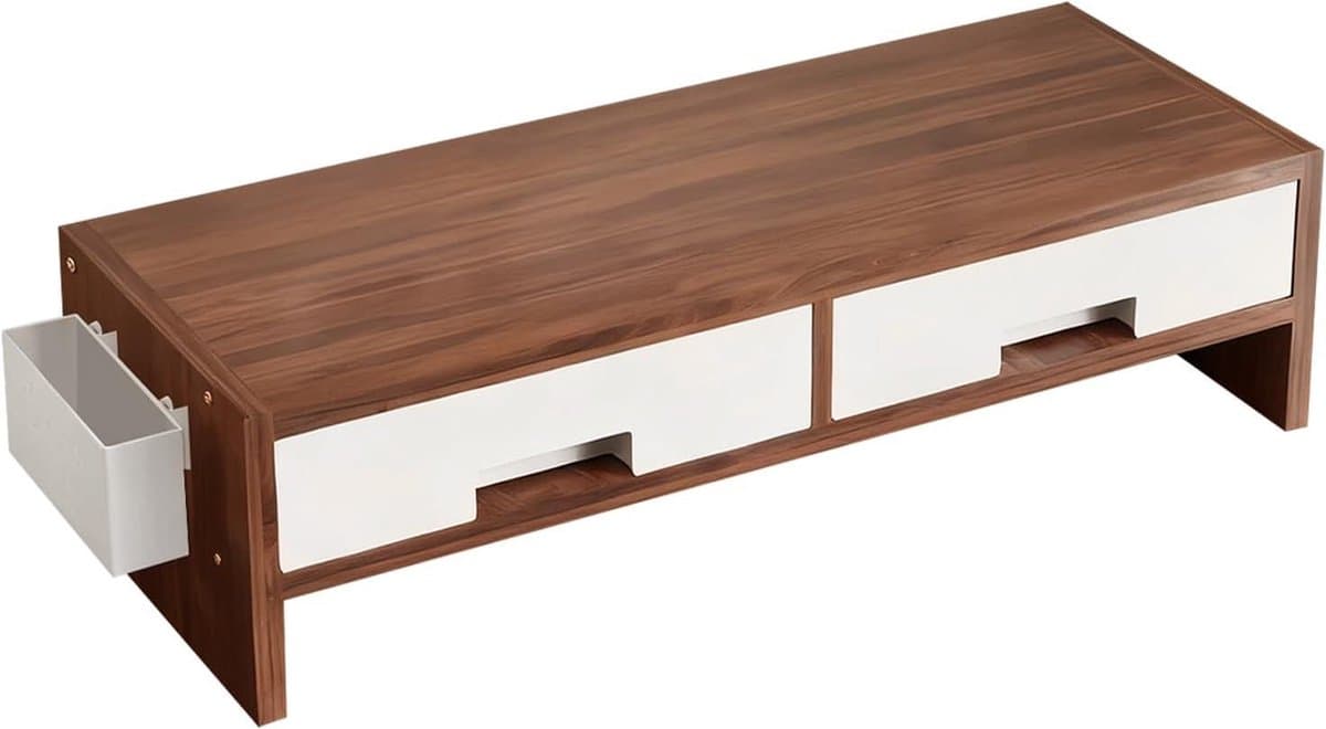 Beeldscherm Verhoger - Bureau Organizer - Werkplek Verbeteren - Dubbele Lade - 50 cm Breed - Zwarte Walnoot