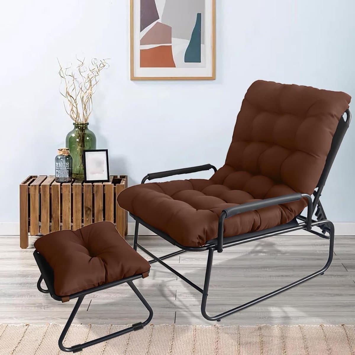 Lounge Stoel met Voetenbank - Relaxstoel Tuinstoel - Buiten Ontspannen - 5-Positie Verstelbaar - 83 x 74 x 130 cm