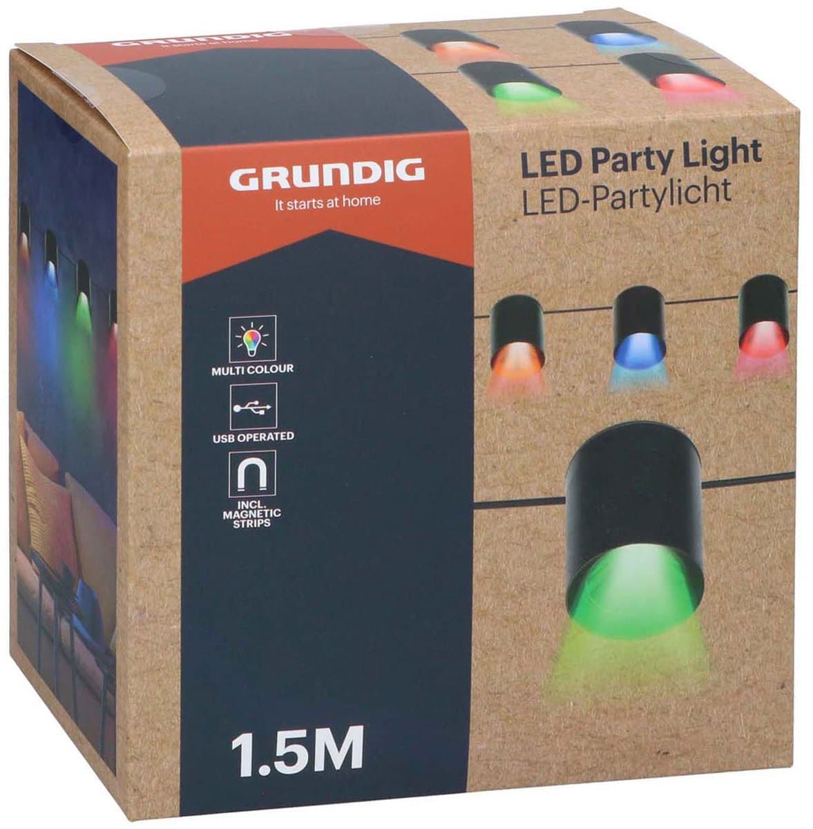Grundig LED Party Verlichting met 4 Lampen - Meerkleurige Verlichting met USB Aansluiting en Magnetische Bevestiging - 1,5 Meter - Multikleur