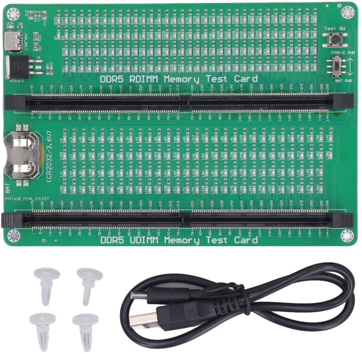 Dailygoods- Geheugentester LED-indicator - DDR5-geheugen - Testkaart - Eenvoudig te gebruiken - CR2032-batterij - Controleert slijtage en schade - Geheugenkaart