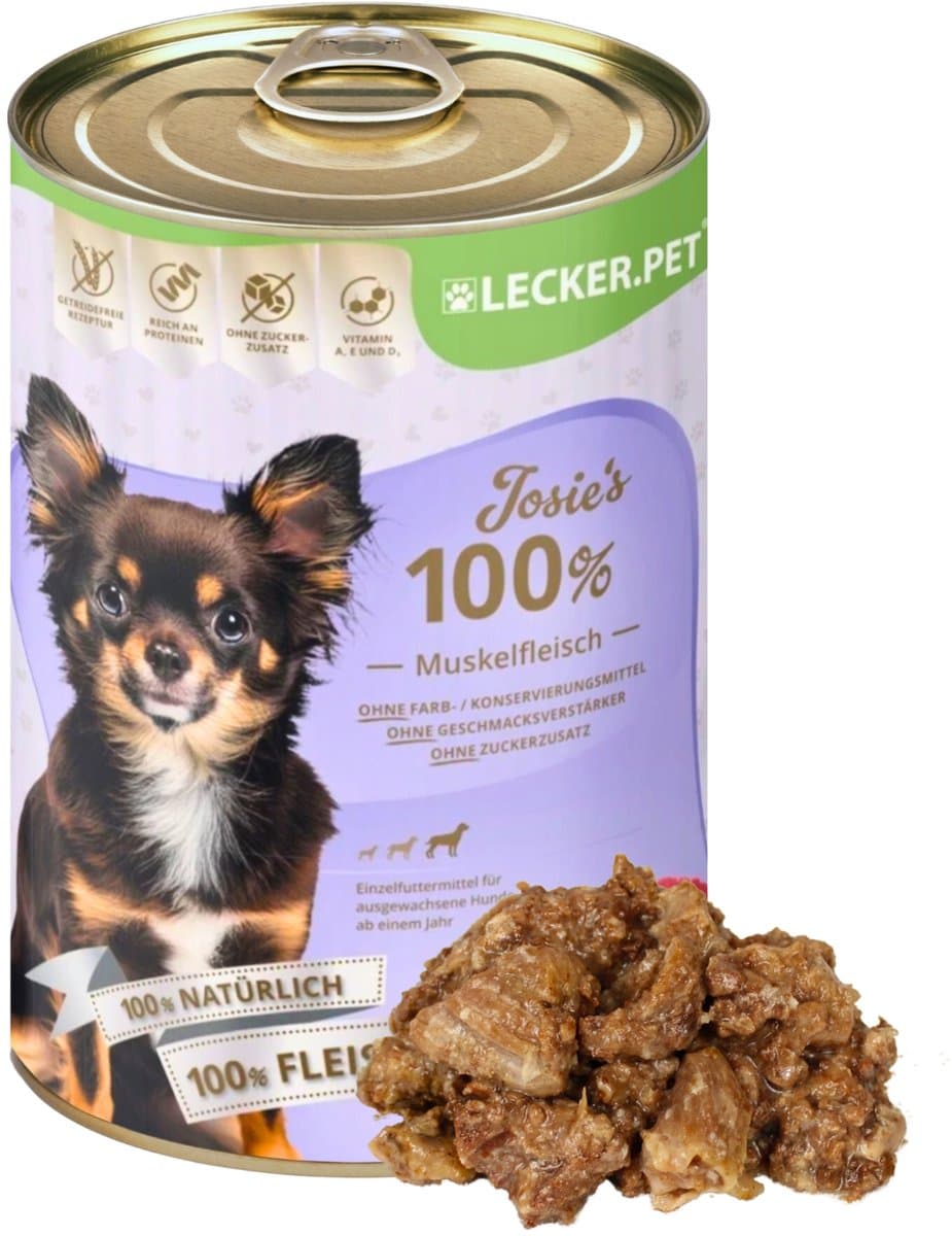 6 x 400 g Lecker.Pet® Josie's 100 % spiervlees rund natvoer voor honden