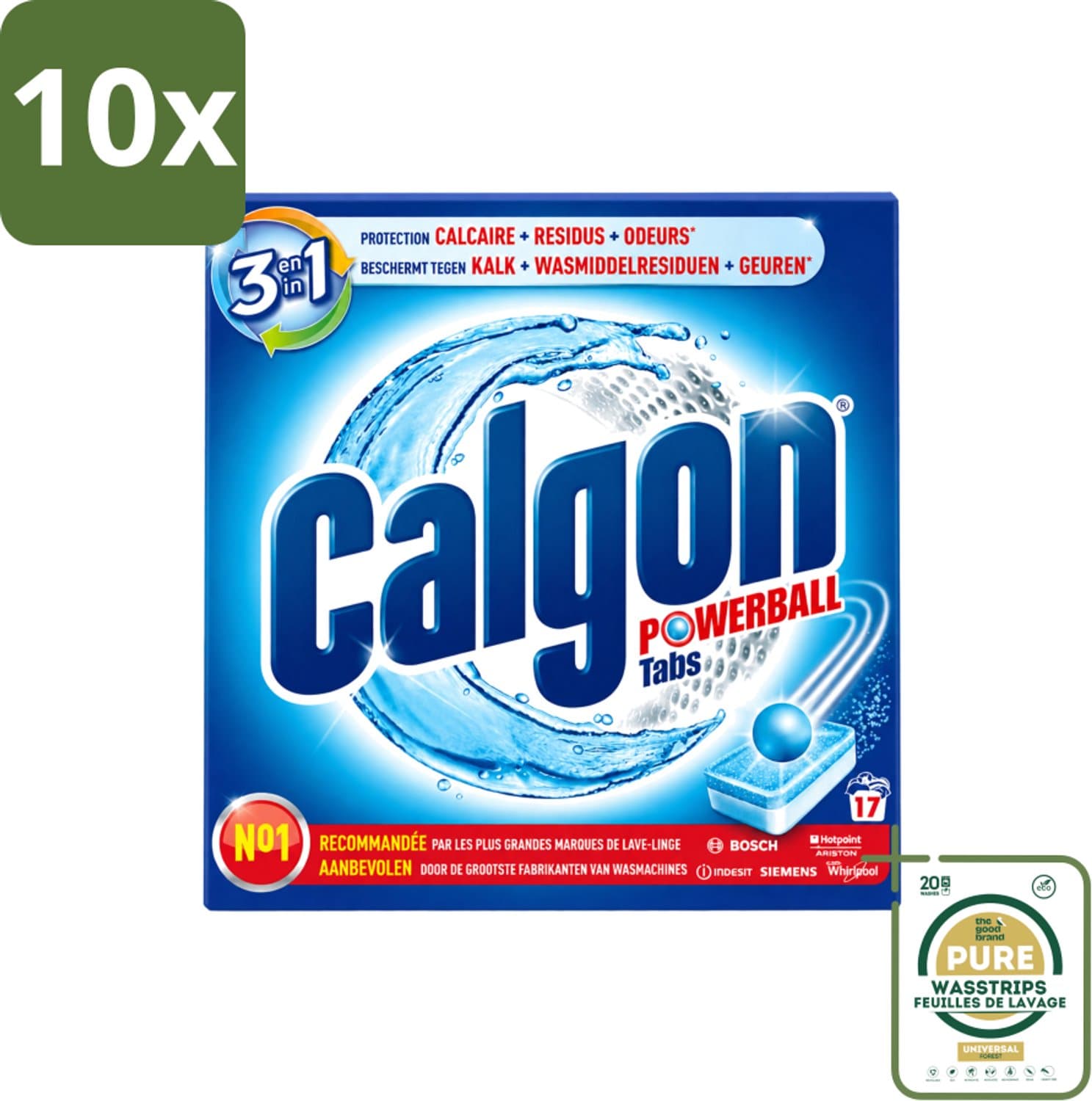10 x Calgon - Ontkalkingsmiddel - Tegen Kalk, Wasmiddelresiduen & Geuren - 17 Tabletten - Wasstrips - Ontkalken Wasmachine - Kalkvoorkomen - Wasmiddelresiduen - Geuren Bestrijden - Wasmachine Onderhoud