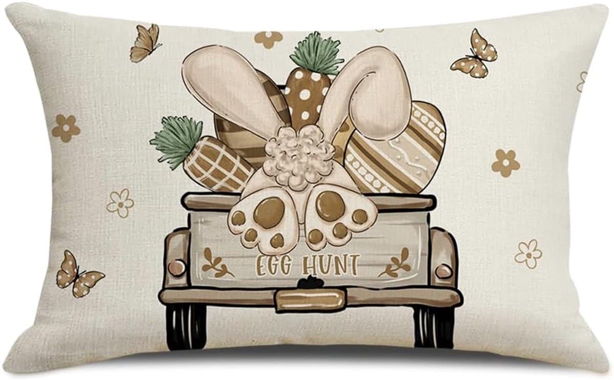 Kussenhoezen 50 x 30 cm, linnen paashaas, decoratieve kussenhoezen, paashaas, voor bank, woonkamer, slaapkamer, stoel, tuin, huis, lente, decoratie (E)