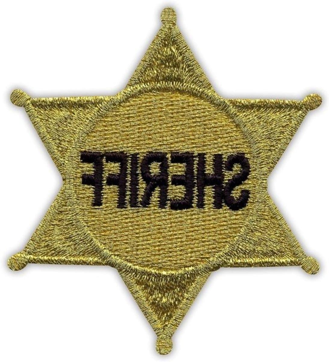 Sheriffsterpatch - Badge-embleem - Voor kledingversiering - Geborduurde kwaliteit - 6.5 cm hoog - Goud
