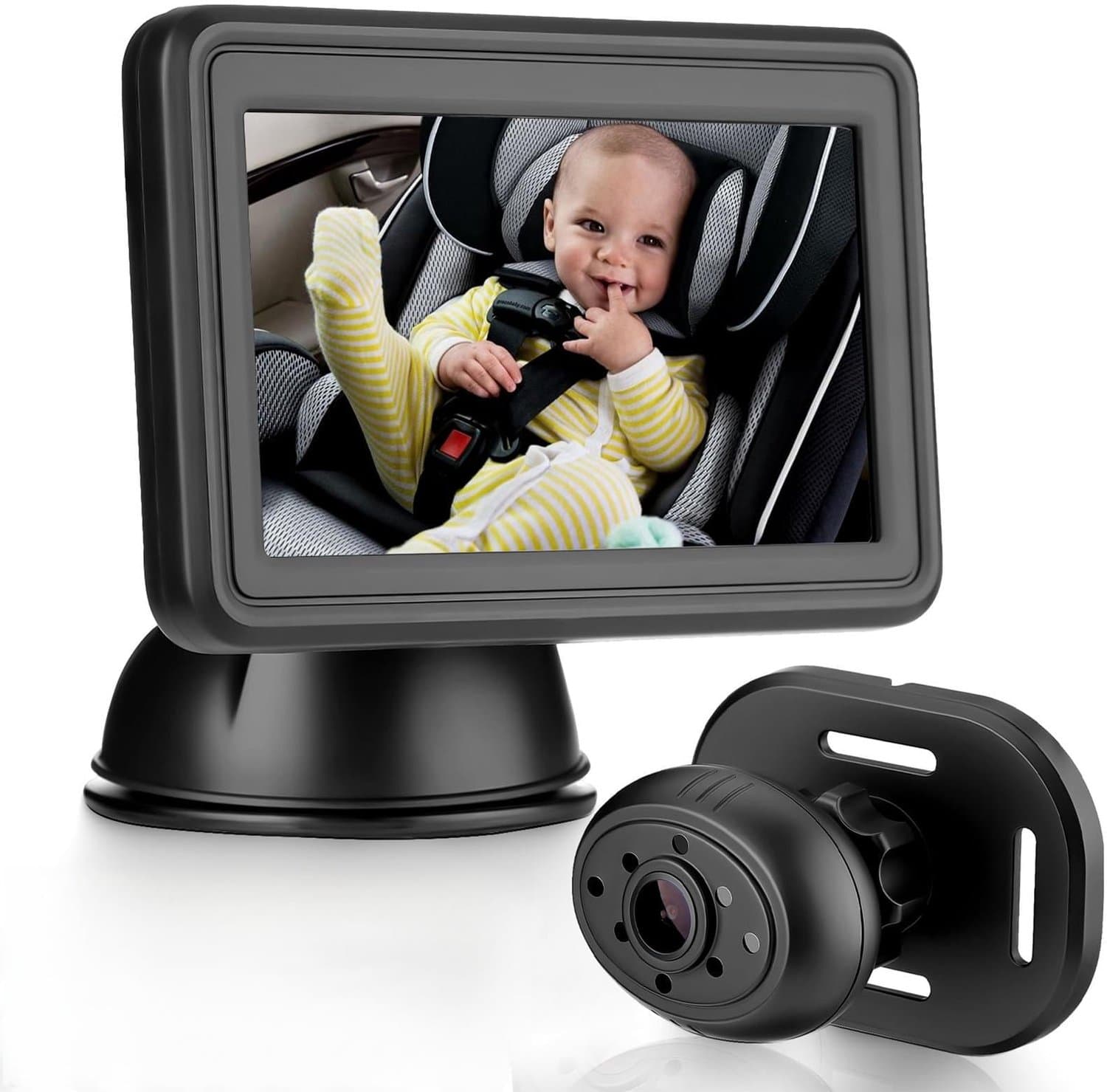 Babyautocamera HD 1080P, 4,3 inch achterbankcamera met monitor, USB plug-and-play, autospiegelcamera, nachtzicht, autospiegel, display, helder zicht voor de achterbank