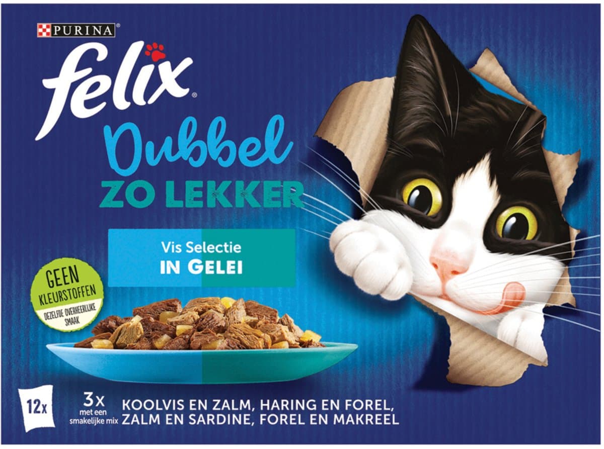 Kattenvoer Felix - Vis Selectie in Gelei 12x85g - Compleet met Omega 6 en Zonder Kunstmatige Toevoegingen