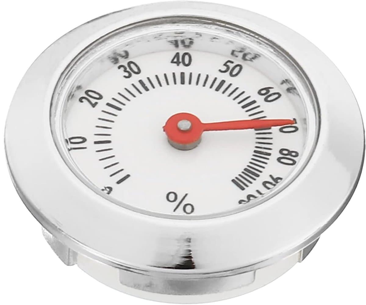 Mini Hygrometer - Vochtigheid Monitor - Binnenklimaat Meten - Geen Batterij Nodig - 2.8 cm Diameter - Zilver