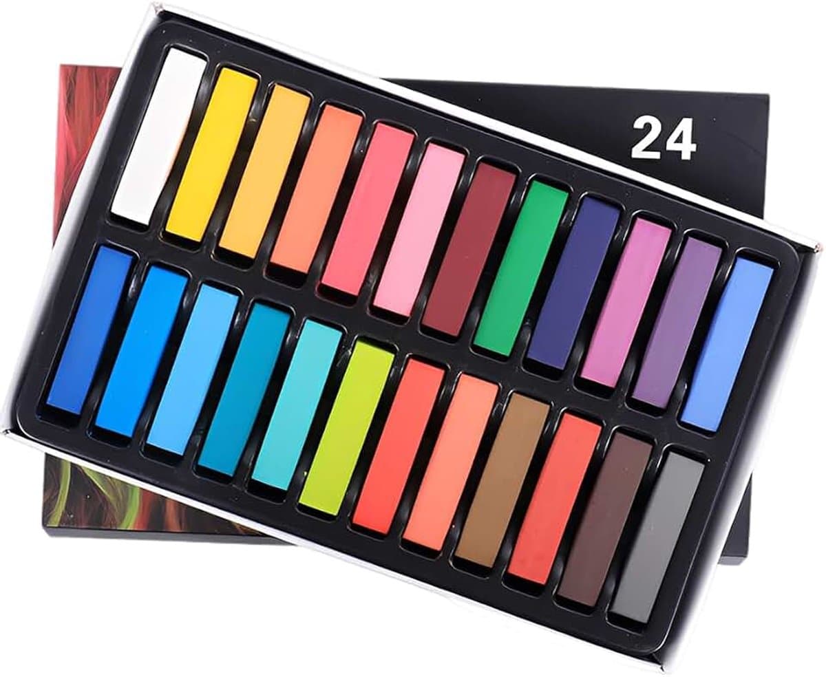 Haarkrijt, 24 kleuren, kort formaat, niet-giftige haarkleuring, pastel- en lichtkleuren, zacht krijt-haarkleuring voor lichaam en stijlkit