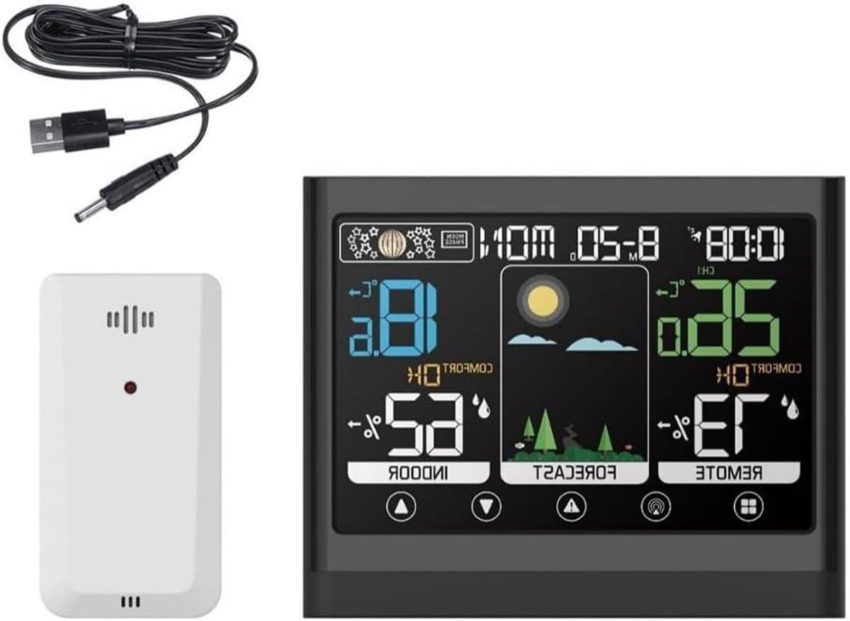 Digitaal Weerstation - Weerklok Touchscreen - Thuis Weer Monitoren - 6-Traps Voorspelling - 15 x 13 x 8 cm - Zwart