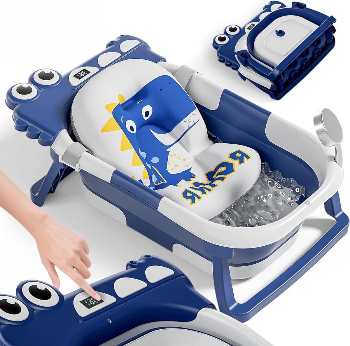 Opvouwbaar Babybadje - Badje met kussen - Babyverzorging Thuis - Ingebouwde thermometer - 63 x 42 x 20 cm - Blauw
