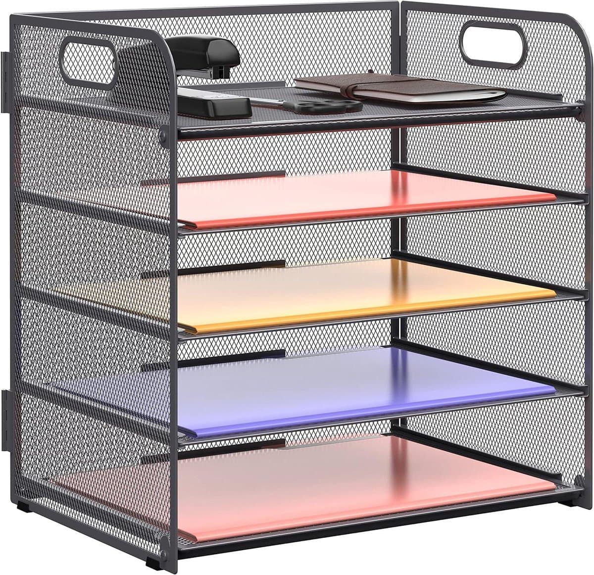 Papier Organizer - Brievenbak - Bureau Opruimen - Mesh Constructie - 5 Laden - Grijs