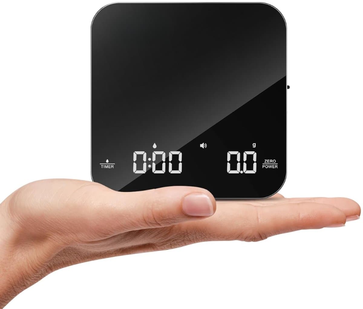 Lìon® Precisie Weegschaal - Koffie Weegschaal met Timer - Koffie Weegschaal - Keuken Weegschaal - Zwart en Zilver - 11cm x 11cm x 2cm