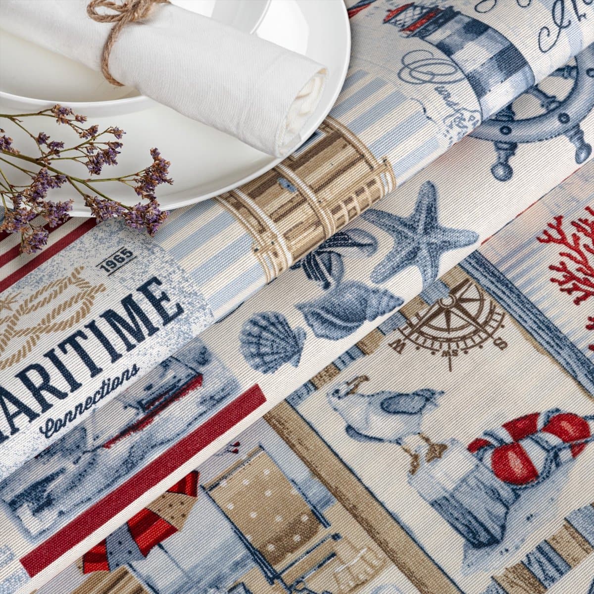 ANRO Tafelkleed Maritiem Rood Rechte rand Afwasbaar Waterafstotend