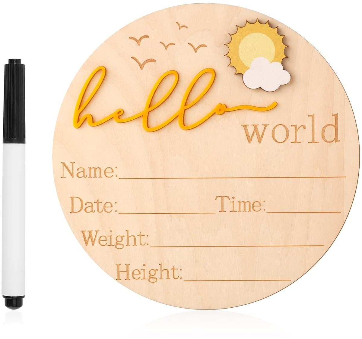 Dailygoods- Aankondigingsbord Houten 14,8 cm - Geboortebord Jongen/Meisje - Geboortebord voor Tuin - Geboortebord Ooievaar - Uniek Souvenir - Inclusief Pen
