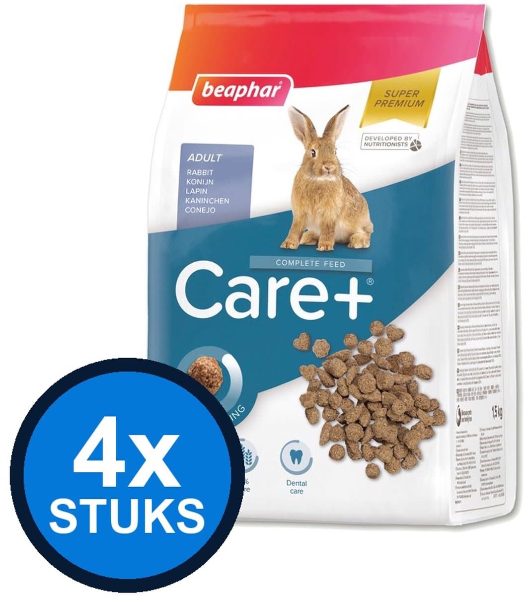 4x Beaphar - Care+ konijn 1,5kg - Knaagdierenvoer - 1.5 kg
