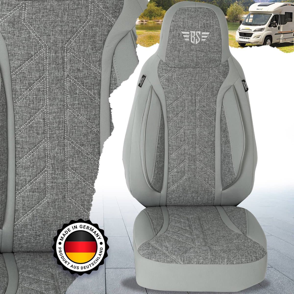 Premium Camper stoelhoezen voor Bürstner Lyseo TD PLKT208 in Grijs (2 losse stoelen)