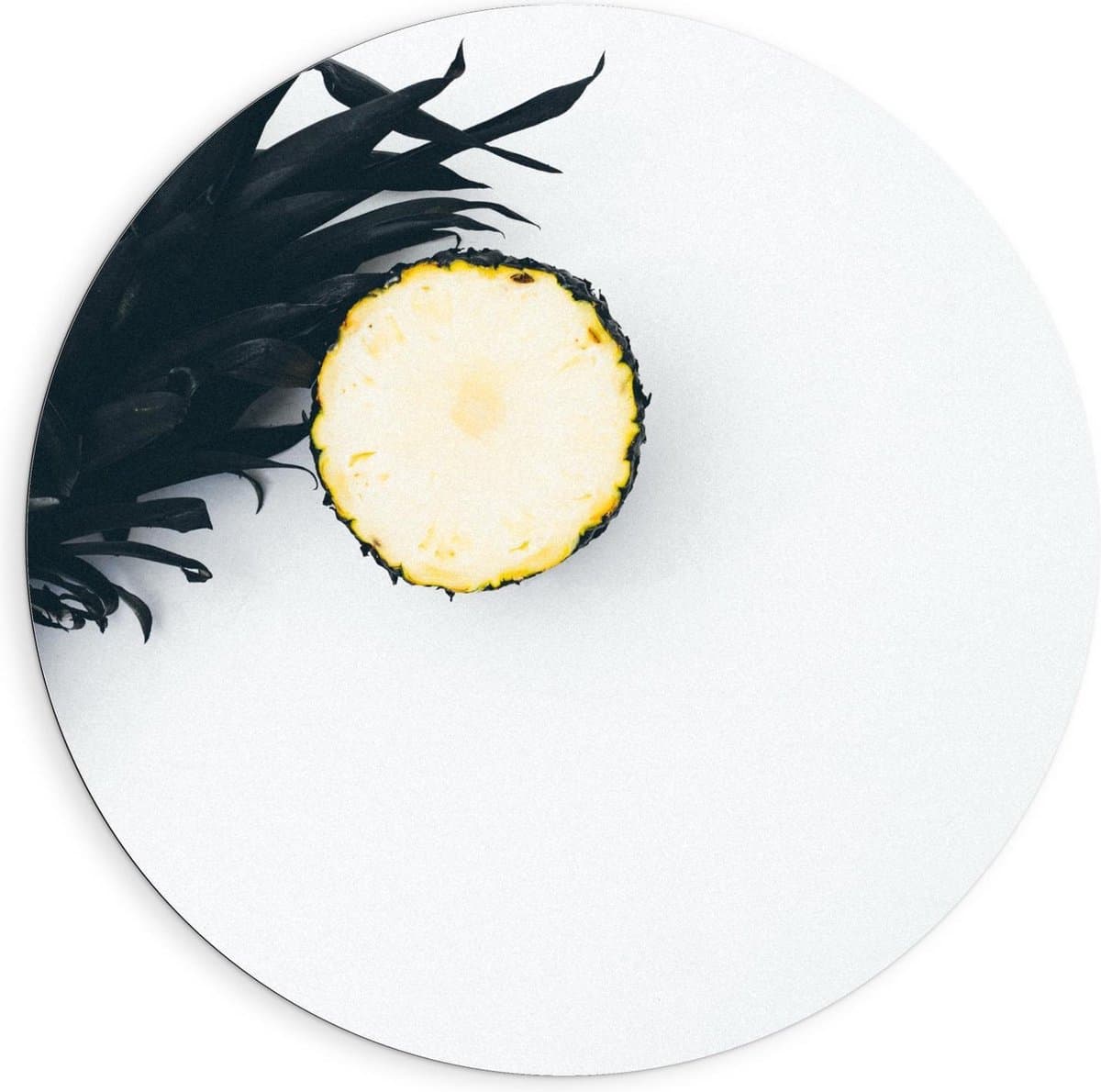 Dibond Wandcirkel - Zwart Geverfde Ananas  - 90x90cm Foto op Aluminium Wandcirkel (met ophangsysteem)