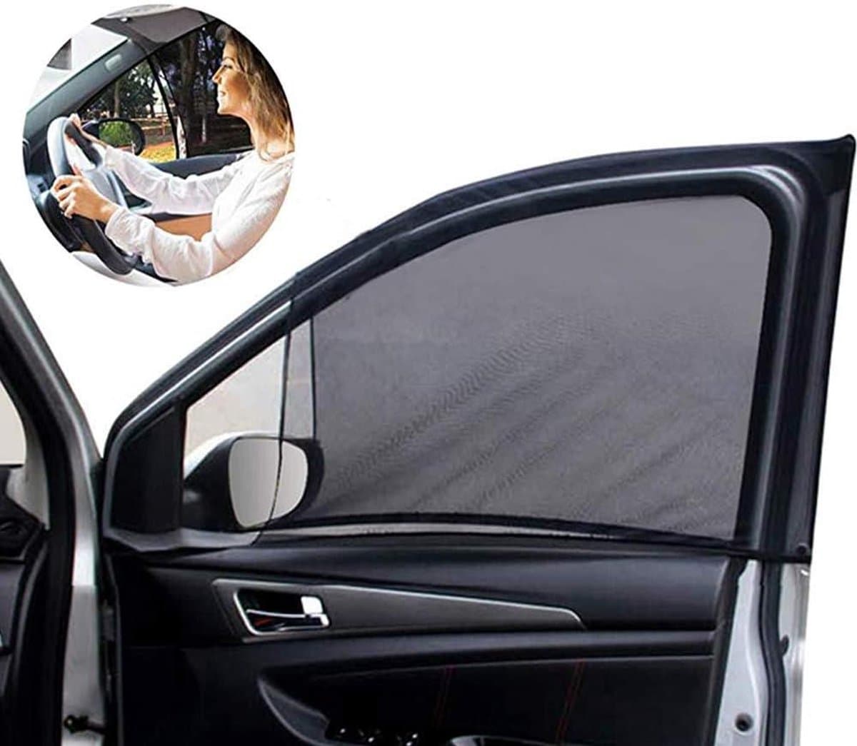 Car Windshield Sunshade Breathable Mesh Side Window Shade UV Protection - 2pcs Front Seat Curtain with Rearview Mirror Visibility. Suitable for Universal Family and Pet Driving