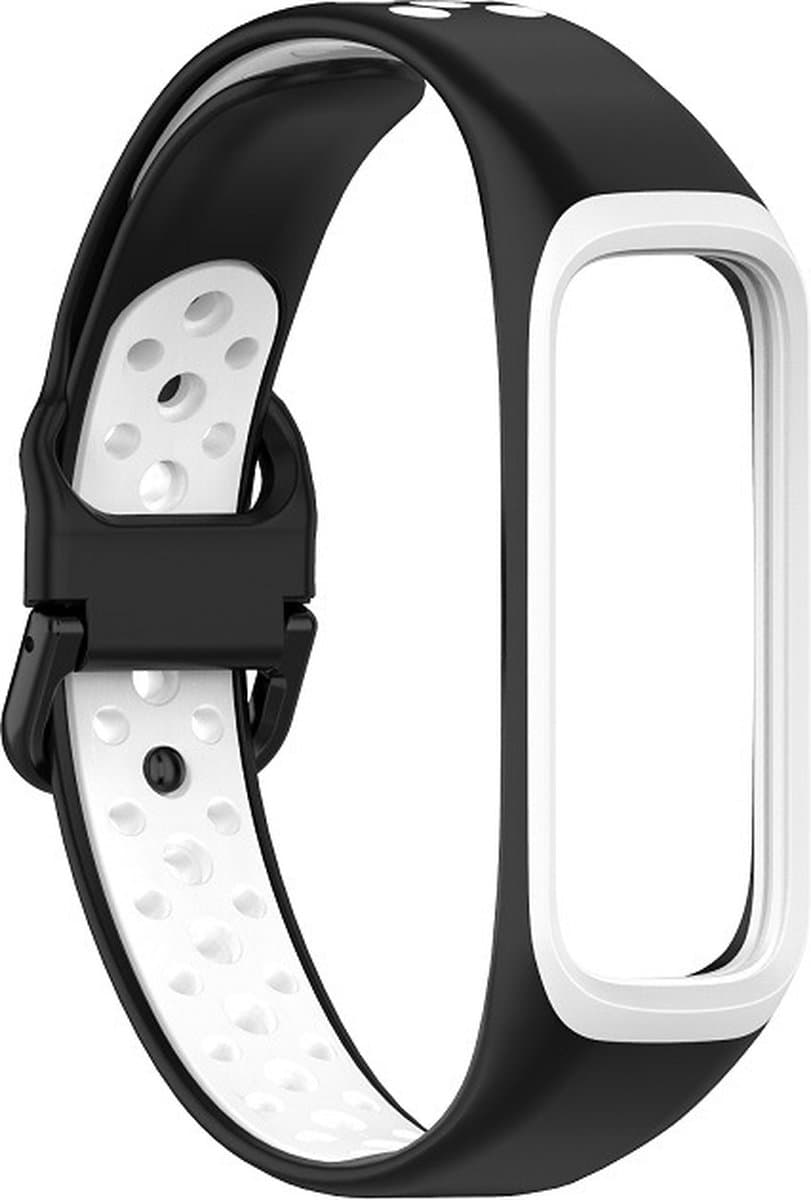 By Qubix - Compatible Samsung bandje - Siliconen band 2 kleurig - Zwart / wit - Geschikt voor Samsung Galaxy Fit 2